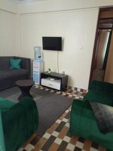 Uma TV ou centro de entretenimento em Eagles one bedroom in Kisii CBD with Balcony