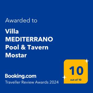 Sertifikat, penghargaan, tanda, atau dokumen yang dipajang di Villa MEDITERRANO Pool & Tavern Mostar