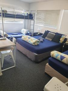 een kamer met 2 bedden en een stapelbed bij Backpackers Central Hamilton in Hamilton