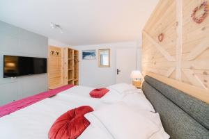 a bedroom with two beds and a flat screen tv at Black Forest Dream Apartments in Feldberg