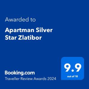 Et logo, certifikat, skilt eller en pris der bliver vist frem på Apartman Silver Star Zlatibor