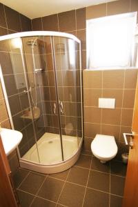 a bathroom with a shower and a toilet at Penzión NADKA in Bojnice