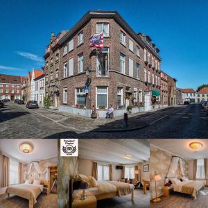 a large brick building on a city street at Bariseele B&B in Bruges