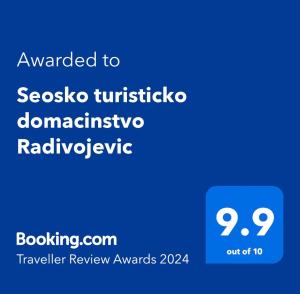 Certifikát, hodnocení, plakát nebo jiný dokument vystavený v ubytování Seosko turisticko domacinstvo Radivojevic