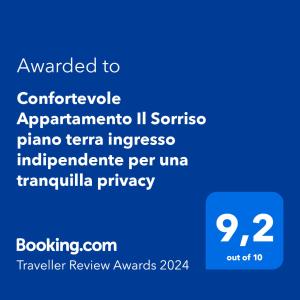 Confortevole Appartamento Il Sorriso piano terra ingresso e parcheggio indipendente per una tranquilla privacy tanúsítványa, márkajelzése vagy díja