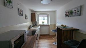 cocina con fregadero y encimera en Ferienwohnung Angie, en Vogtsburg