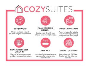 un signo que describa los tipos de servicios de xoxo en Cozysuites l Luxe 2BR in Downtown Cincinnati, en Cincinnati