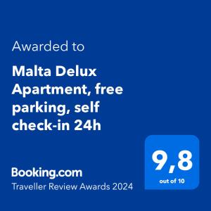 Malta Delux Apartment, free parking, self check-in 24h的證明、獎勵、獎狀或其他證書