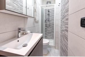 a bathroom with a sink and a toilet and a shower at Nel cuore del rione del Drago in Pistoia