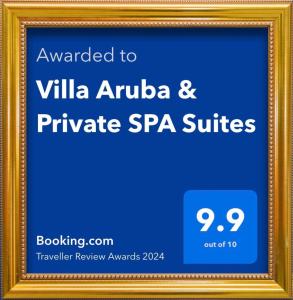 En logo, et sertifikat eller et firmaskilt på Villa Aruba & Private SPA Suites