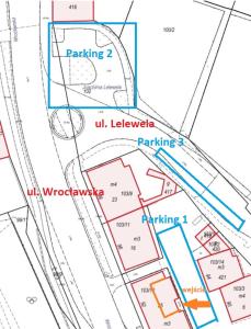 une carte représentant l'emplacement d'un parking dans l'établissement Kopalnia Szczawienko II, à Wałbrzych