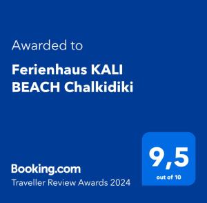 Sijil, anugerah, tanda atau dokumen lain yang dipamerkan di Ferienhaus KALI BEACH Chalkidiki