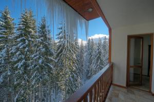 een balkon met uitzicht op met sneeuw bedekte bomen bij MPM Family Hotel Merryan in Pamporovo