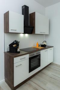 A kitchen or kitchenette at soulscape Apartments Zwickau EDLER sanierter Altbau-Wohnraum zentrumsnah gratis WIFI