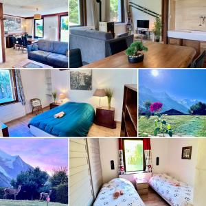 Kama o mga kama sa kuwarto sa Chalet la Pagode, vue Mont-Blanc et jardin privé