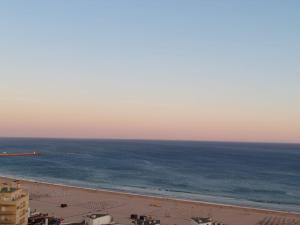 uma vista para a praia e para o oceano em Rocha T Apartments em Portimão