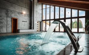 a indoor swimming pool with a water slide at Hotel Horal in Rožnov pod Radhoštěm