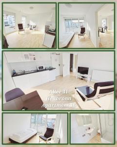 un collage de quatre photos d'une pièce dans l'établissement Apartments EFDE GmbH, à Heilbronn