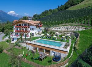 une maison avec une piscine à côté d'un vignoble dans l'établissement Gattererhof, à Schenna