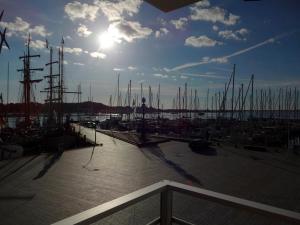 un puerto deportivo con muchos barcos en el agua en Apartmenthaus Hafenspitze Ap 10 - "Borbyblick" - Blickrichtung Hafen und offene See - a72335, en Eckernförde