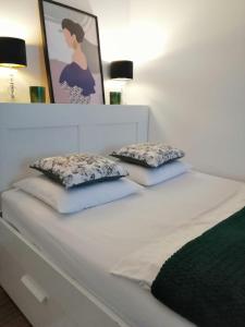 Una cama o camas en una habitación de Apartament przy Deptaku