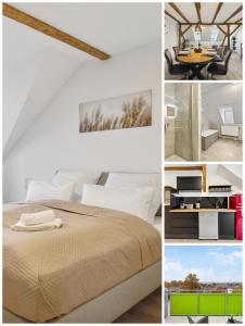 A bed or beds in a room at EasyApartments stilvoll zentral Balkon Hauptbahnhof NETFLIX 130m2