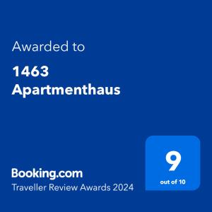 ใบรับรอง รางวัล เครื่องหมาย หรือเอกสารอื่น ๆ ที่จัดแสดงไว้ที่ 1463 Apartmenthaus