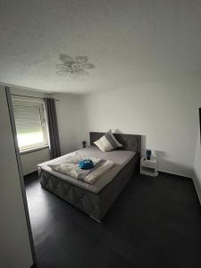 - une chambre avec un lit et un plafond dans l'établissement MR Ferienwohnung - Wohnung Mary, à Barsinghausen