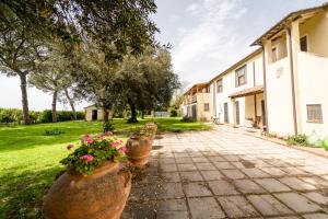 una fila de macetas grandes en un patio en Agriturismo Bio San Mamiliano, en Grosseto