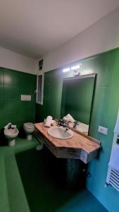 baño verde con lavabo y aseo en Botanique Hotel Vergani, en Fara Gera dʼAdda