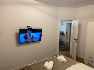 Zimmer mit einem Flachbild-TV an der Wand in der Unterkunft Apart house EMA 2 in Bansko