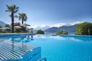 uma piscina com vista para as montanhas em Hotel Alexander em Weggis