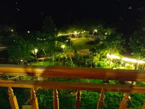 a view of a park at night with a bench at Muong Hoa Hmong Homestay in Sa Pa