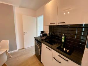 a kitchen with a sink and a stove top oven at Apartment am Lutherplatz in Potsdam