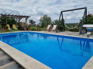 uma piscina azul com um baloiço e uma mesa em Vila Stancevic wellness em Sremski Karlovci