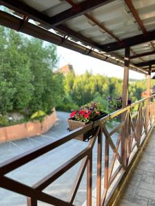 un balcone con fioriere su una ringhiera di Vila Condor a Poiana Brasov