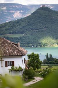 a house with a view of a lake and a mountain at Arzenhof, Baron Di Pauli in Caldaro