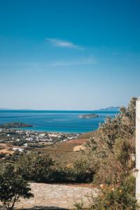 uma vista para o oceano a partir de uma colina em Villa Il Paradiso Andros em Gavrio