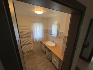 a bathroom with a sink and a mirror at Starling Loka in Škofja Loka