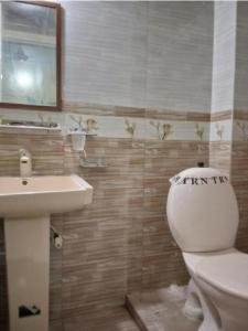 a bathroom with a toilet and a sink at Furnished One Bedroom appartment with kitchen in Karachi