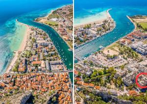 two views of the city of dubrovnik and the beach at Skyline Suite in Omiš