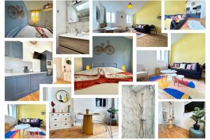 un collage de photos d'une chambre et d'un salon dans l'établissement Été magnifique T2 tout équipé proche centre-ville, à Reims