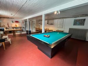 a living room with a pool table in it at Hytte A in Gråsten