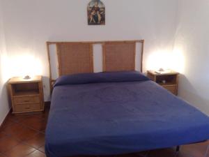 een slaapkamer met een blauw bed en 2 nachtkastjes bij Casa Sirina in Terracina