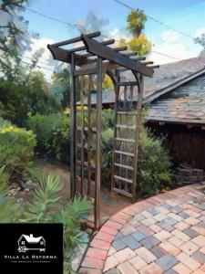 a painting of a garden with a gazebo at Villa La Reforma - Newly Designed 4BR HOUSE & POOL in Los Angeles by Topanga in Los Angeles