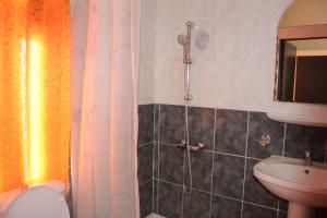 een badkamer met een douche, een toilet en een wastafel bij Paradis Du Nord in Diego Suarez