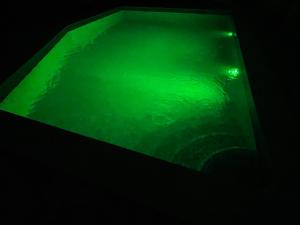 una piscina de agua verde en una habitación oscura en Ria Studios, en Olhão