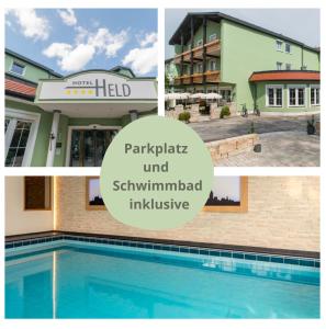 a collage of photos of a hotel and a swimming pool at Hotel & Gasthof Richard Held in Regensburg