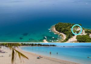 a collage of two pictures of a beach at La Playa Beach Apartment in Omiš