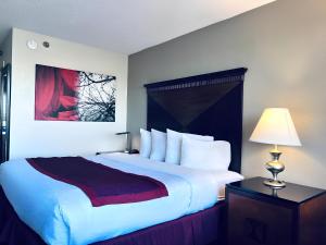 Indy Hotel في انديانابوليس: غرفه فندقيه سرير كبير مع لمبه